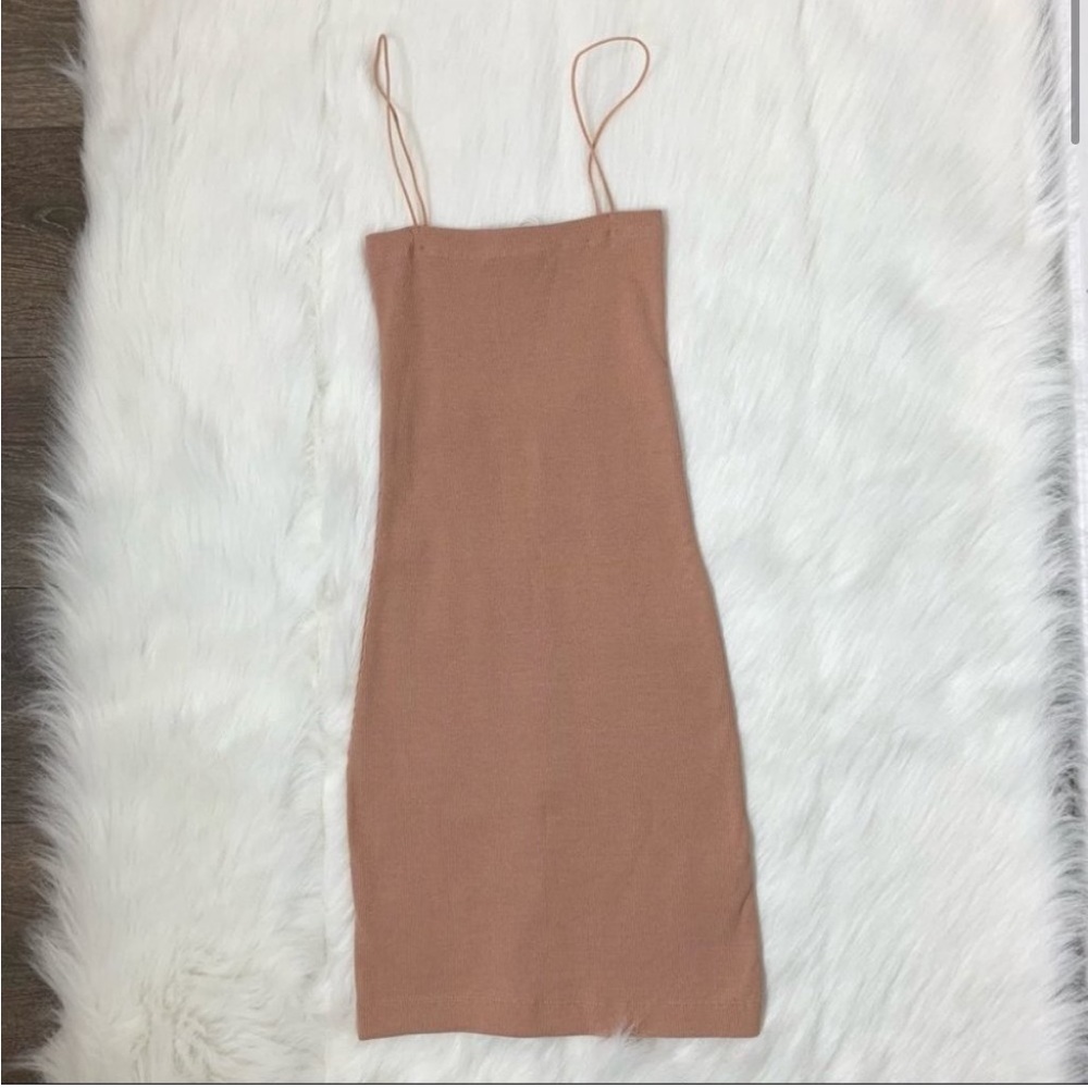 Zara TRF Short Ribbed Mini Dress Beige Pink Size S NWT